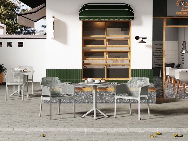 3 Piece Plastic Arm Chair Bistro GRS Premium Ocean Plastic, Light Grey_maomaolike.com