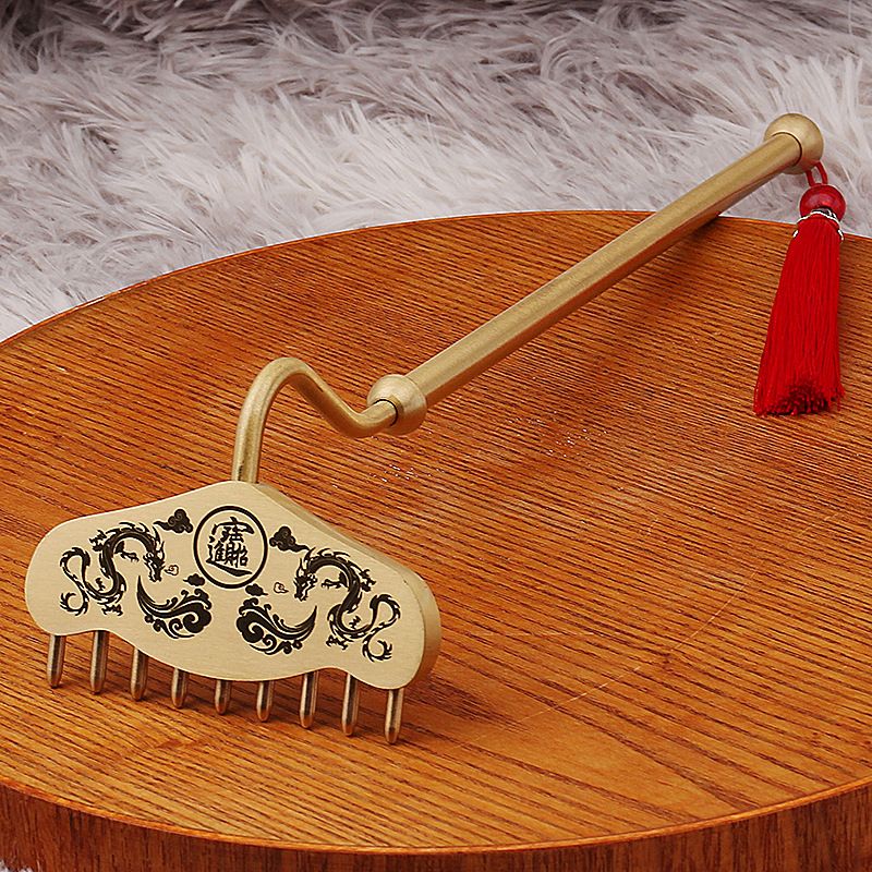 Brass Nine-Tooth Nail Journey To The West Pig Eight Jie Weapon Massage Comb Meridian Long Handle Rake Metal Ornament Craft_maomaolike.com