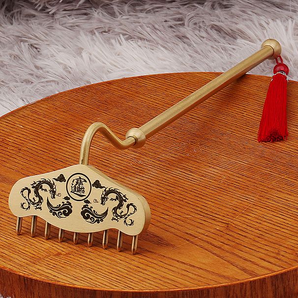 Brass Nine-Tooth Nail Journey To The West Pig Eight Jie Weapon Massage Comb Meridian Long Handle Rake Metal Ornament Craft_maomaolike.com