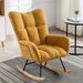 Rocking Chair With Pocket, Soft Teddy Fabric Rocking Chair For Nursery, Comfy Wingback Golider Rocking Chair With Safe Solid Wood Base For Living Room Bedroom Balcony(Turmeric)_maomaolike.com