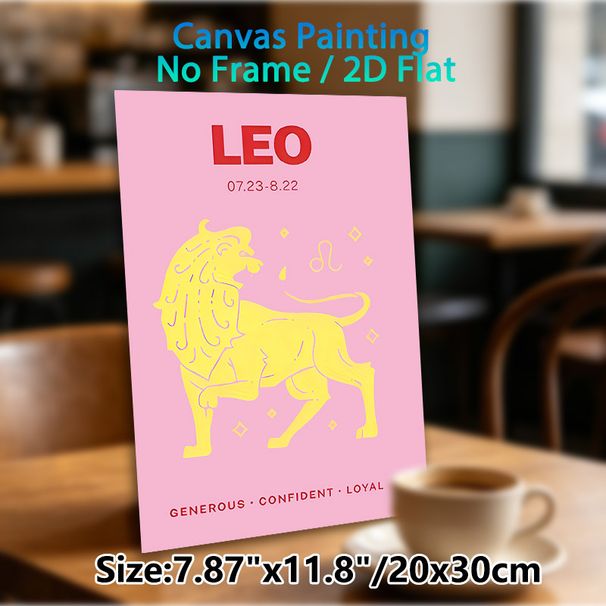Leo Zodiac Painting Poster, Soft Pastel Style Yellow Lion With Zodiac Traits Poster, Features Leo's Birth Date And Core Traits, Ideal For Bedroom And_maomaolike.com