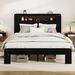 Bed Frame Queen Size, Wood Platform Bed Frame With Storage LED Light Headboard And 2 USB , Noise Free,No Box Spring Needed And Easy Assembly Tool,Large Under Bed Storage,Dark Black_maomaolike.com