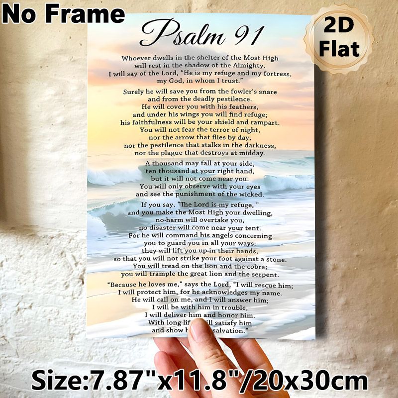 Psalm 91 Scripture Painting Poster, Soft Sunset Beach Wave Scene Poster, Inspirational Religious Verse Decor Suitable For Home, Prayer Room_maomaolike.com
