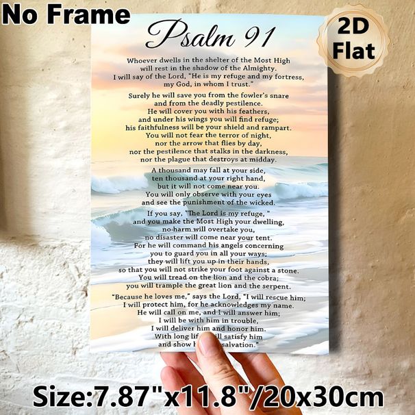 Psalm 91 Scripture Painting Poster, Soft Sunset Beach Wave Scene Poster, Inspirational Religious Verse Decor Suitable For Home, Prayer Room_maomaolike.com