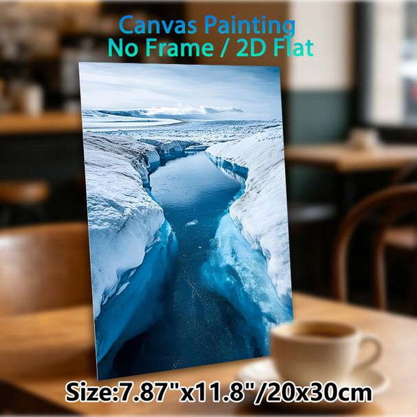 Glacial River Canyon Painting Poster, Serene Cool-toned Icy Canyon With Tranquil Blue Water Poster, Calming Natural Scenery Ideal For Living Room_maomaolike.com