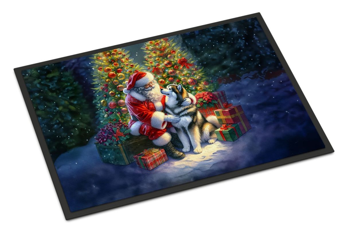 Alaskan Malamute And Santa Claus Doormat Front Door Mat Indoor Outdoor Rugs For Entryway, Non Slip Washable Low Pile, 24H X 36W_maomaolike.com