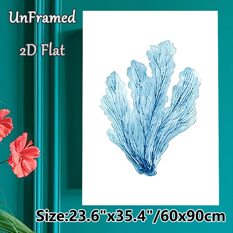 Blue Coral Painting Poster, Soft Watercolor Style Blue Coral Poster, Delicate Textured Design Brings Coastal Vibe, Suitable For Living Room, Bathroom_maomaolike.com