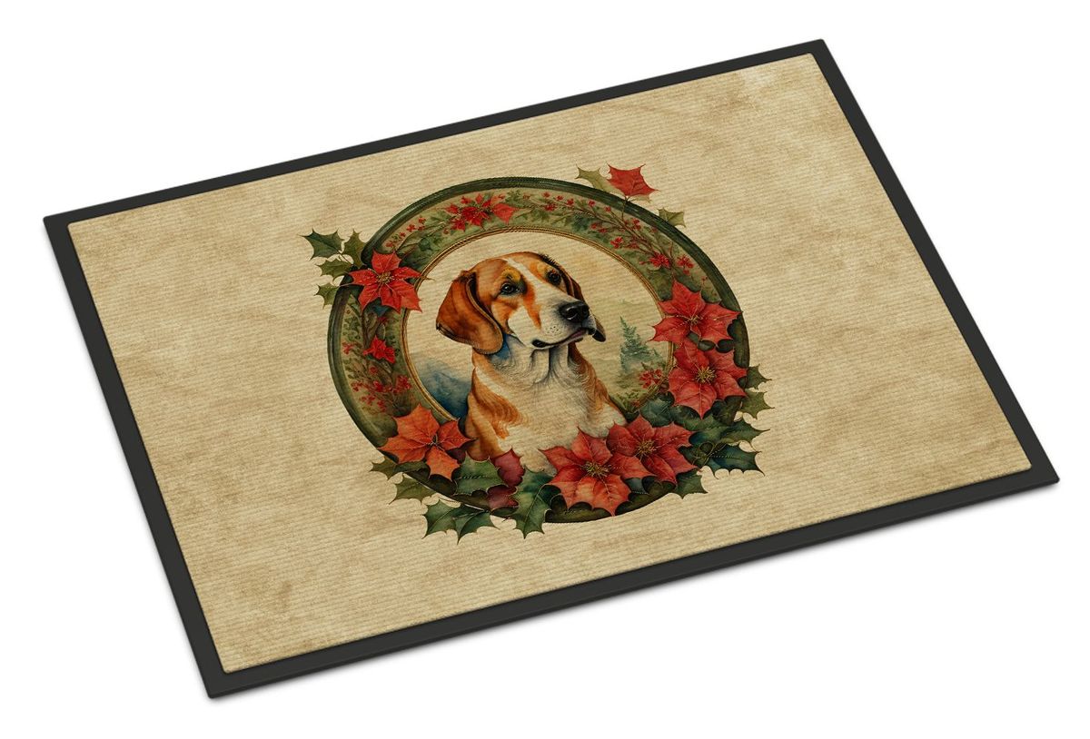 English Foxhound Christmas Flowers Doormat Front Door Mat Indoor Outdoor Rugs For Entryway, Non Slip Washable Low Pile, 24H X 36W_maomaolike.com