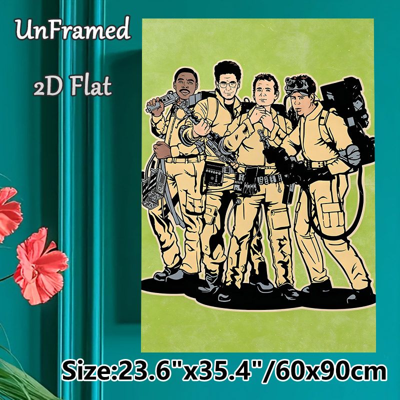 Ghostbusters Themed Painting Poster, Bold Comic-Style Team Illustration Poster, Nostalgic Pop Culture Decor Ideal For Living Room, Game Room_maomaolike.com