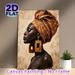 African Woman Painting Poster, Elegant Oil Painting Style Poster, Warm-toned Portrait Of A Woman With Ornate Headwrap And Bold Earrings, Adds Cultural_maomaolike.com