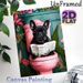 French Bulldog On Toilet Painting Poster, Vibrant Tropical Style Poster, Whimsical Black Bulldog Reading Newspaper Design, Playful Decorative Piece_maomaolike.com