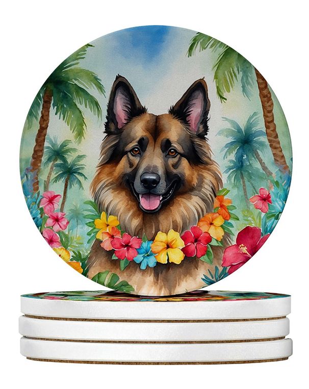 Belgian Tervuren Luau Large Sandstone Coasters Pack Of 4 Absorbent Round Coasters Decor Gifts For Men Or Women, 4 In, Multicolor_maomaolike.com