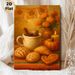 Autumn Still Life Painting Poster, Warm-toned Oil Painting Style Poster, Cozy Fall Scene With Mug, Pastries, Pumpkin And Marigolds, Inviting Decor For_maomaolike.com