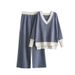 Women's Clothing autumn and winter new V neck contrast color knit sweater loose wide leg pants two piece suit_maomaolike.com