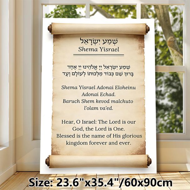 Shema Prayer Painting Poster, Vintage Aged-scroll Style Poster, Traditional Religious Script Display, Suitable For Home And Spiritual Prayer Spaces_maomaolike.com