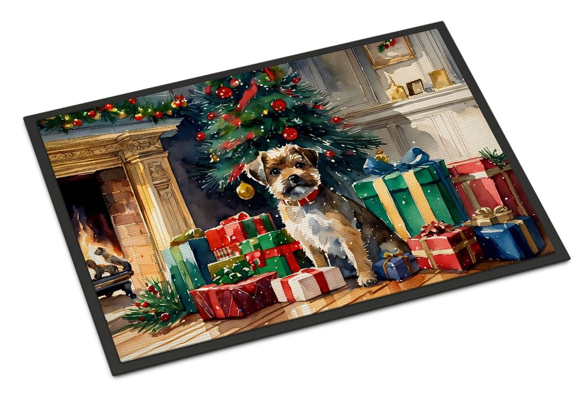 Border Terrier Cozy Christmas Doormat Front Door Mat Indoor Outdoor Rugs For Entryway, Non Slip Washable Low Pile, 24H X 36W_maomaolike.com