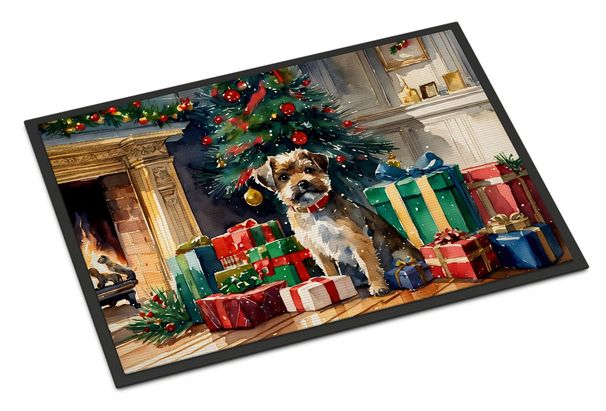 Border Terrier Cozy Christmas Doormat Front Door Mat Indoor Outdoor Rugs For Entryway, Non Slip Washable Low Pile, 24H X 36W_maomaolike.com