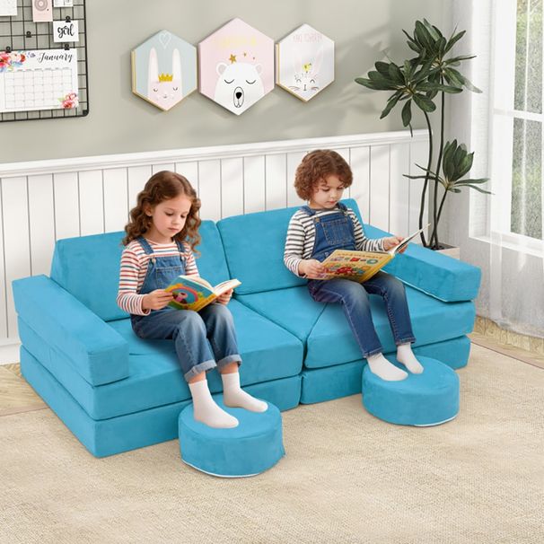 14 PCS Modular Kids Play Couch For Playroom And Bedroom Suede Fabric Covers Zipper Head Covers Protect_maomaolike.com