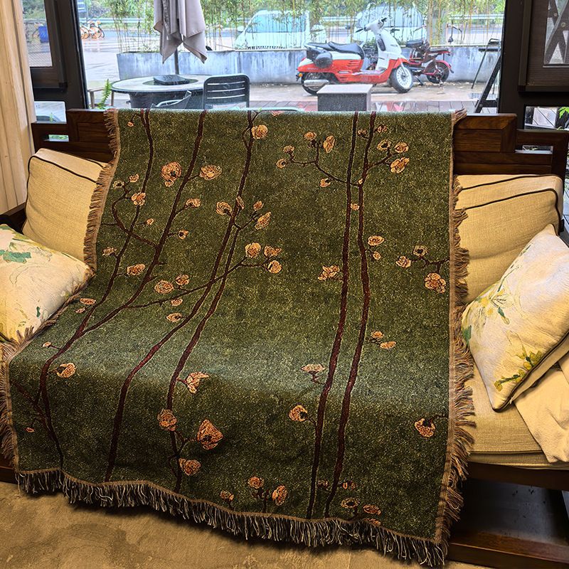 Chinese Retro Plum Blossom Jacquard Cotton Bedside Single Sofa Throw Wall Decoration Picture Frame Fabric Blanket_maomaolike.com