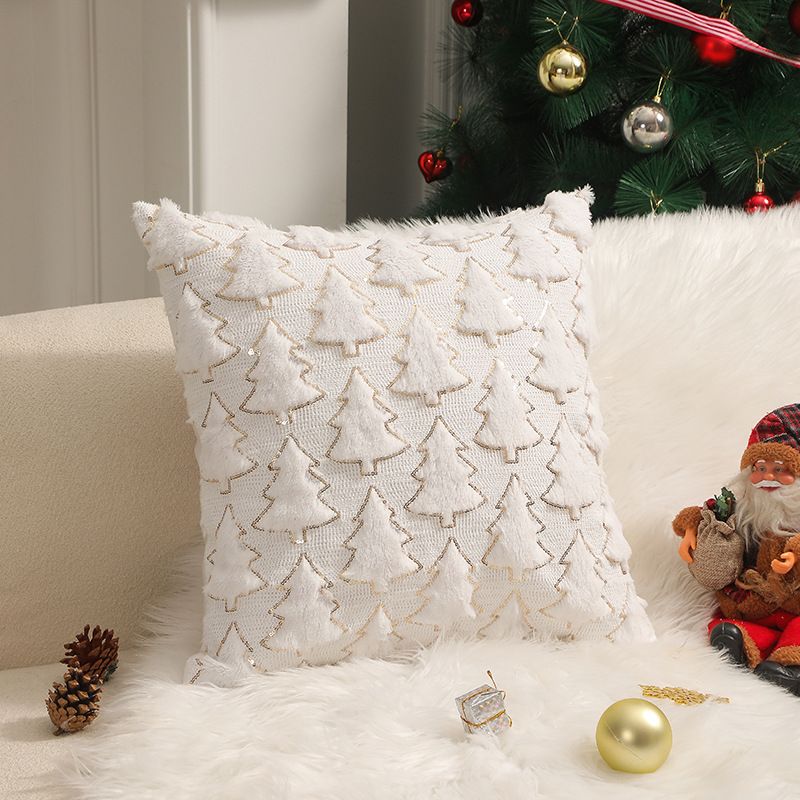 Christmas Pine Pattern Plush Back Pillow Cover Bedroom Sofa Rest Cushion Cover Does Not Contain Core_maomaolike.com