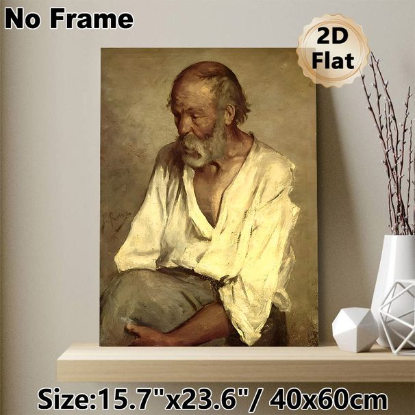 Elderly Man Portrait Painting Poster, Vintage Realistic Contemplative Elderly Man Poster, Detailed Artistic Depiction Ideal For Home Study, Living_maomaolike.com