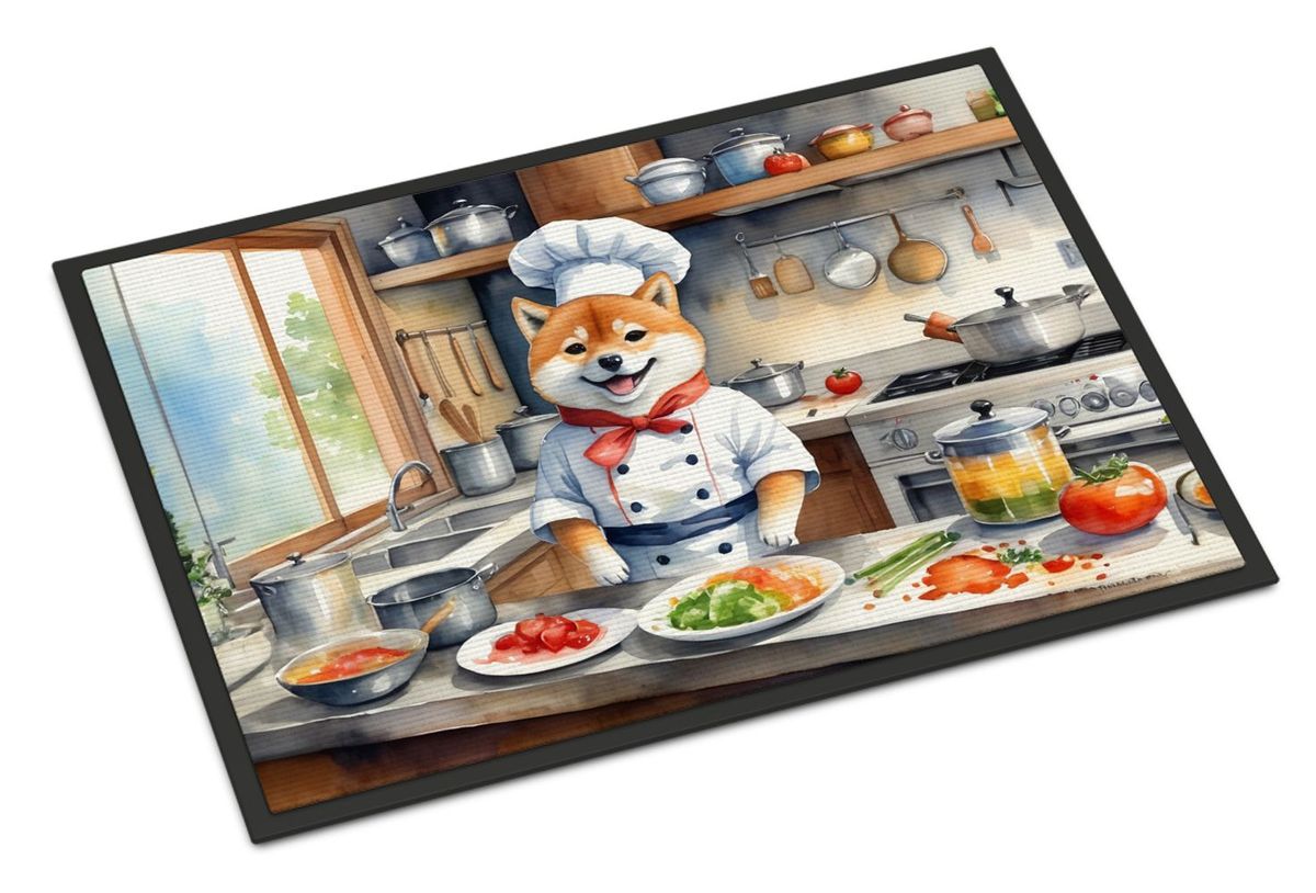 Shiba Inu The Chef Doormat Front Door Mat Indoor Outdoor Rugs For Entryway, Non Slip Washable Low Pile, 24H X 36W_maomaolike.com