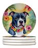 Staffordshire Bull Terrier Luau Large Sandstone Coasters Pack Of 4 Absorbent Round Coasters Decor Gifts For Men Or Women, 4 In, Multicolor_maomaolike.com