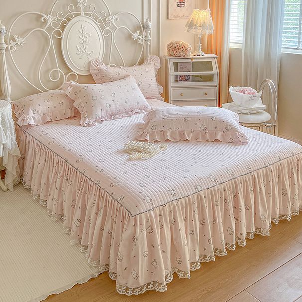 Non-Slip Quilted Skirt Three-Piece Set Two-in-One Fitted Sheet Single Piece Four Seasons Korean Style Fresh Pastoral Bed Cover_maomaolike.com