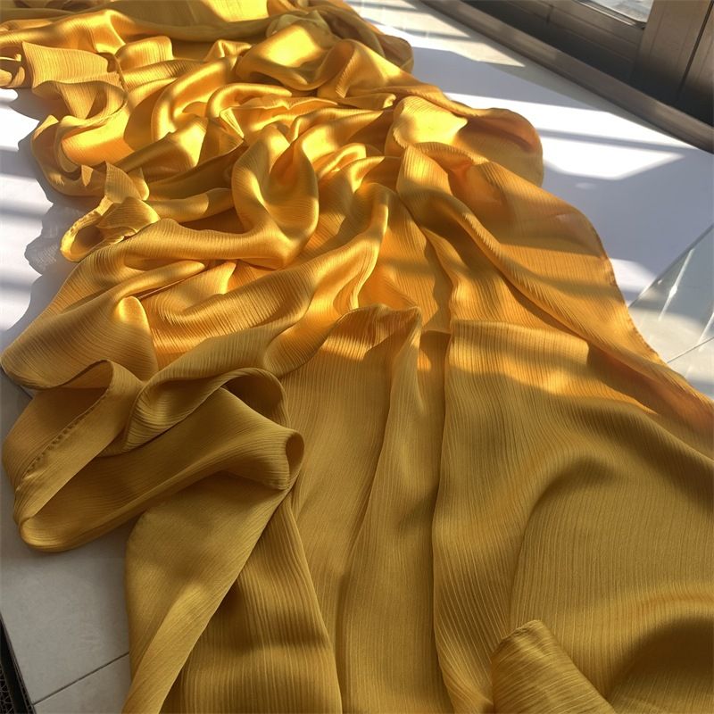 Unisex Natural crepe monochrome long pirn crepe silk scarf Scarf_maomaolike.com