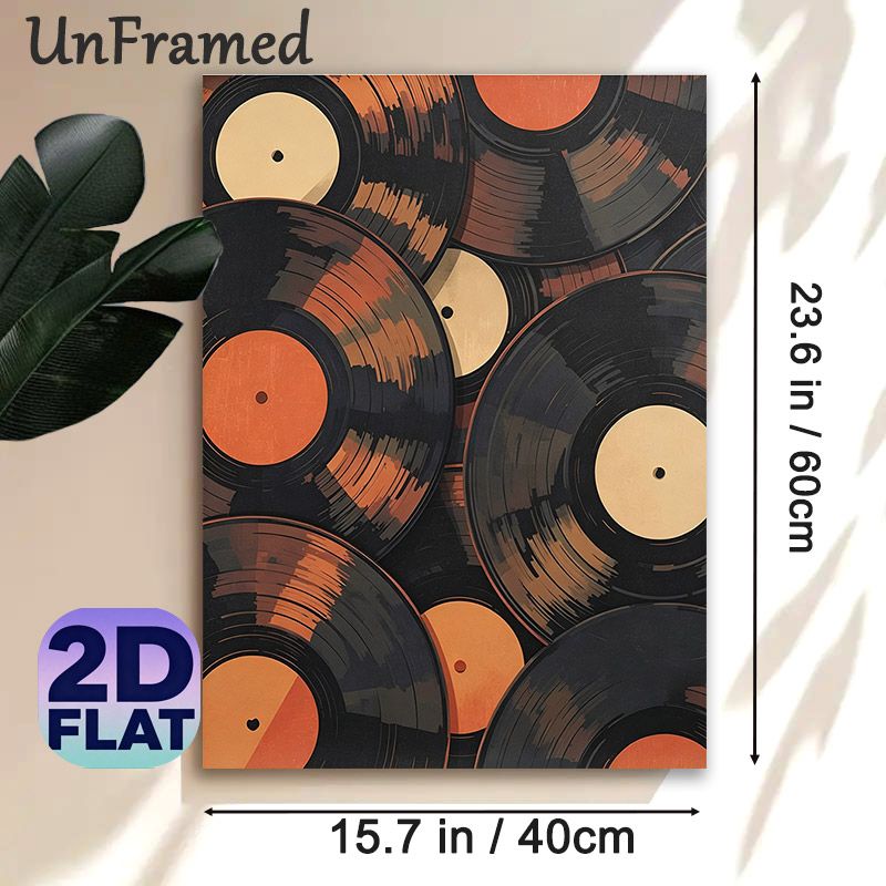Vinyl Records Themed Painting Poster, Warm-toned Retro Layered Vinyl Records Poster, Nostalgic Music-themed Decor Suitable For Music Rooms, Living_maomaolike.com