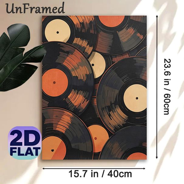 Vinyl Records Themed Painting Poster, Warm-toned Retro Layered Vinyl Records Poster, Nostalgic Music-themed Decor Suitable For Music Rooms, Living_maomaolike.com