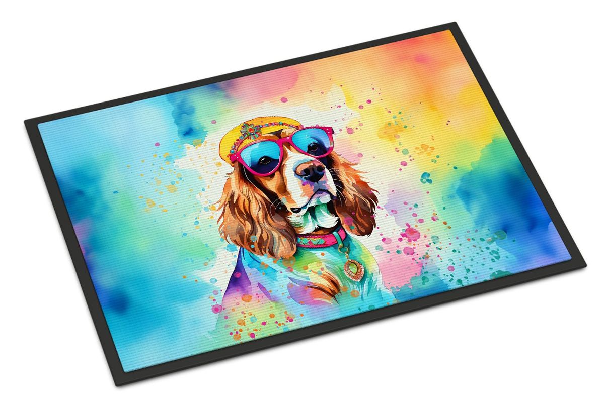 Cavalier Spaniel Hippie Dawg Doormat Front Door Mat Indoor Outdoor Rugs For Entryway, Non Slip Washable Low Pile, 24H X 36W_maomaolike.com