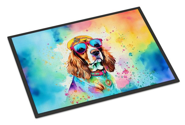 Cavalier Spaniel Hippie Dawg Doormat Front Door Mat Indoor Outdoor Rugs For Entryway, Non Slip Washable Low Pile, 24H X 36W_maomaolike.com