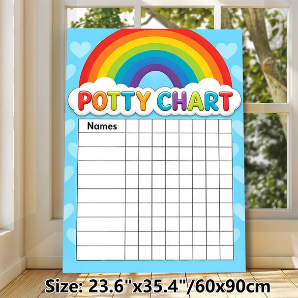 Potty Chart Painting Poster, Vibrant Rainbow & Heart Pattern Poster, Practical Tool To Track Potty Training Progress For Home Bathroom_maomaolike.com