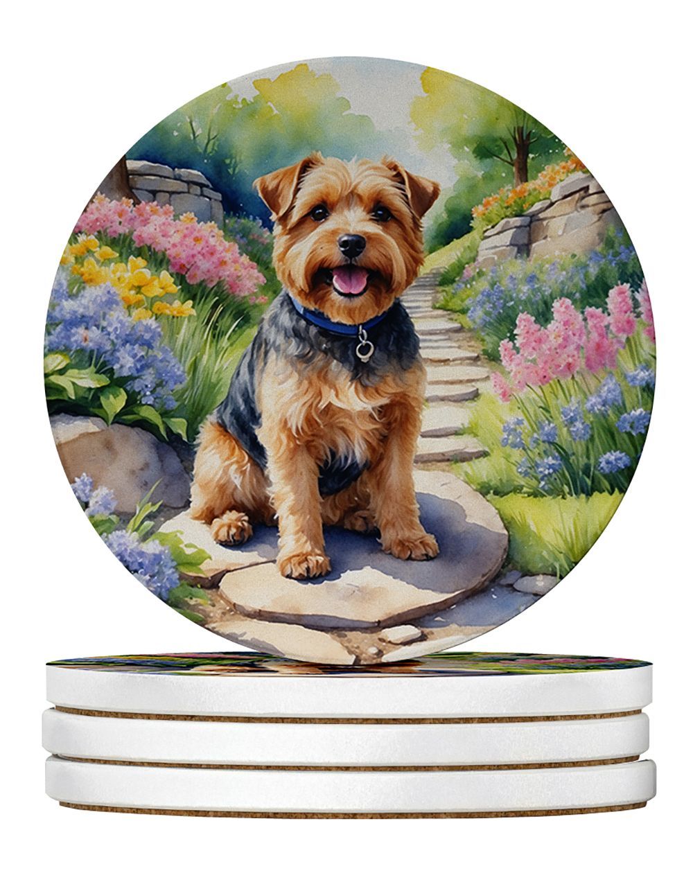 Norfolk Terrier Spring Path Large Sandstone Coasters Pack Of 4 Absorbent Round Coasters Decor Gifts For Men Or Women, 4 In, Multicolor_maomaolike.com
