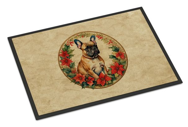 French Bulldog Christmas Flowers Doormat Front Door Mat Indoor Outdoor Rugs For Entryway, Non Slip Washable Low Pile, 24H X 36W_maomaolike.com