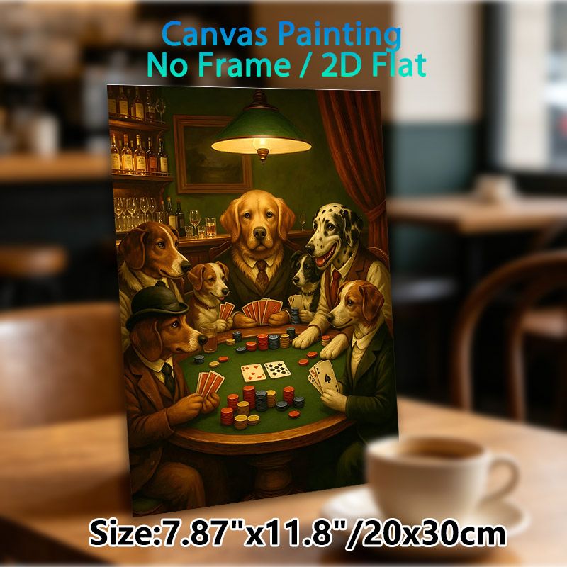 Dogs Playing Poker Painting Poster, Vintage-style Anthropomorphic Dogs Gambling At Table Poster, Whimsical Detailed Decor Ideal For Home Bar, Game_maomaolike.com