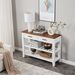 Retro Design Console Table With Two Open Shelves, Pine Solid Wood Frame And Legs For Living Room_maomaolike.com