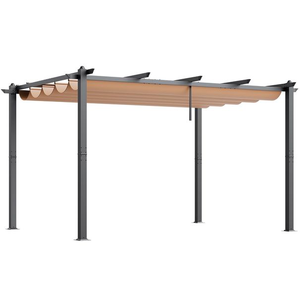VEVOR 10'x13' Outdoor Retractable Pergola With Sun Shade Canopy Aluminum Beige_maomaolike.com