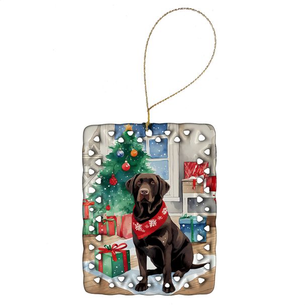 Chocolate Labrador Retriever Christmas Porcelain Ornament Christmas Tree Hanging Decorations For Home Christmas Holiday, Rectangle, Gift, Multicolor_maomaolike.com