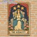 Tarot-style Queen Painting Poster, Vintage Tarot-inspired Poster, Elegant Design With Crowned Queen, Chalice, Lotus Flowers & Starry Backdrop, Ideal_maomaolike.com
