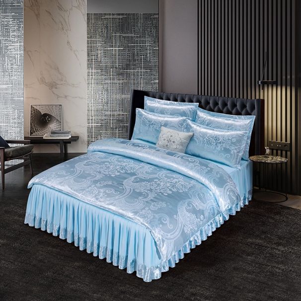 European Style Satin Jacquard Four-Piece Skirt Bedspread Duvet Cover 1.5m 2m M Double Bed Bedding Set_maomaolike.com