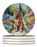 Cocker Spaniel Spring Path Large Sandstone Coasters Pack Of 4 Absorbent Round Coasters Decor Gifts For Men Or Women, 4 In, Multicolor_maomaolike.com