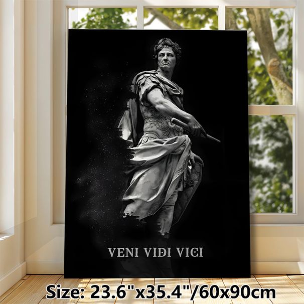 Roman Emperor Themed Painting Poster, Monochrome Vintage Sculpture Style Poster, Classic "Veni Vidi Vici" Historical Quote Design, Ideal For Home_maomaolike.com