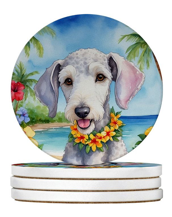 Bedlington Terrier Luau Large Sandstone Coasters Pack Of 4 Absorbent Round Coasters Decor Gifts For Men Or Women, 4 In, Multicolor_maomaolike.com