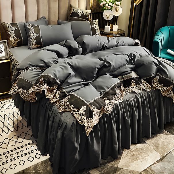 Summer European Style Lace Skirt Four-Piece Set Ice Duvet Cover Silk Nude Sleep Smooth Bed Sheet 1.8m Bedding_maomaolike.com