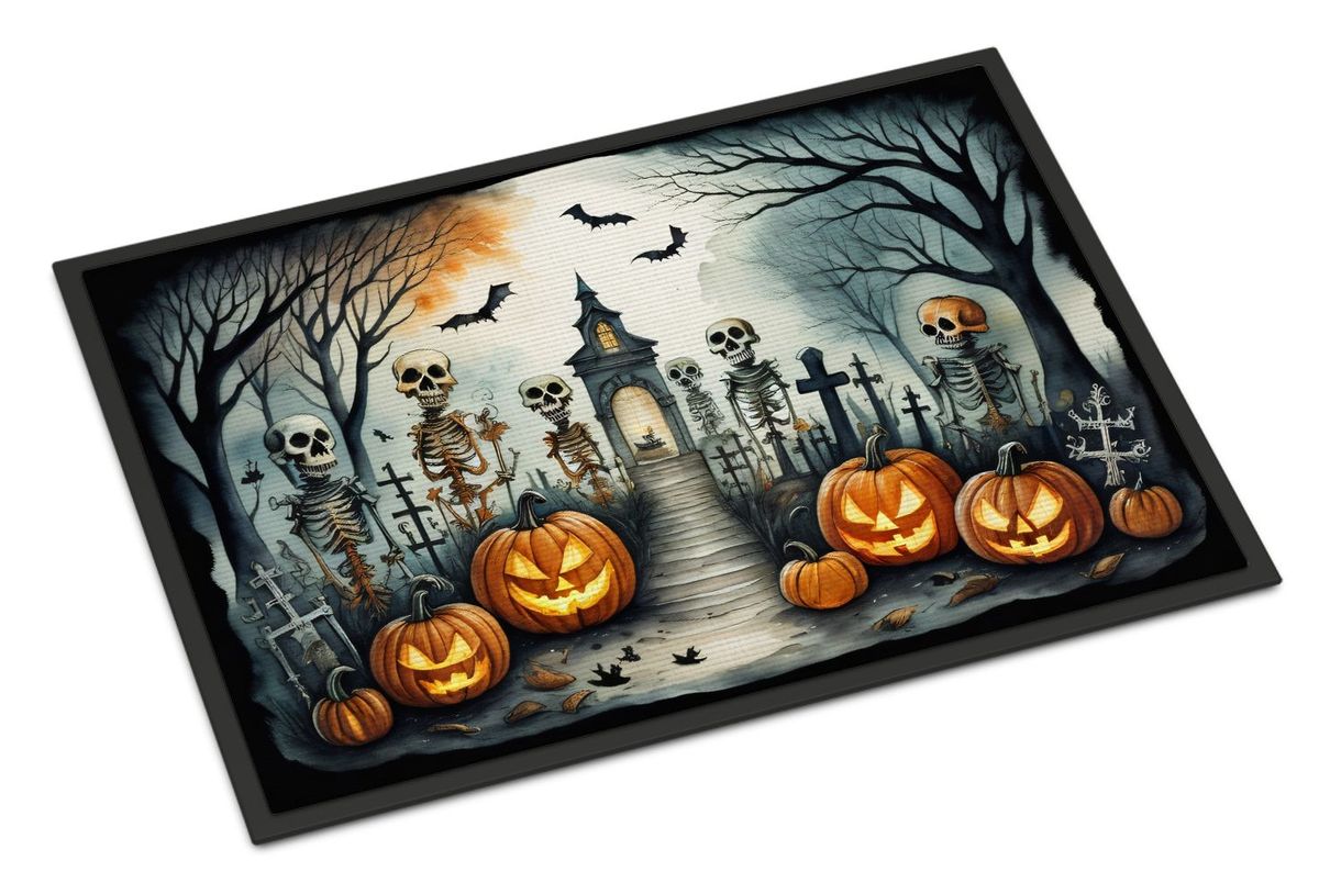 Skeleton Spooky Halloween Doormat Front Door Mat Indoor Outdoor Rugs For Entryway, Non Slip Washable Low Pile, 24H X 36W_maomaolike.com