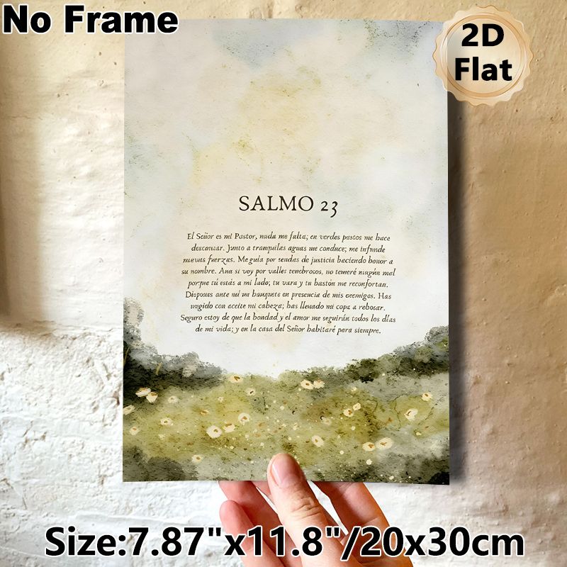 Spanish Psalm 23 Painting Poster, Soft Watercolor Pastoral Wildflower Field Poster, Soothing Spiritual Verse Decor For Home And Prayer Space_maomaolike.com