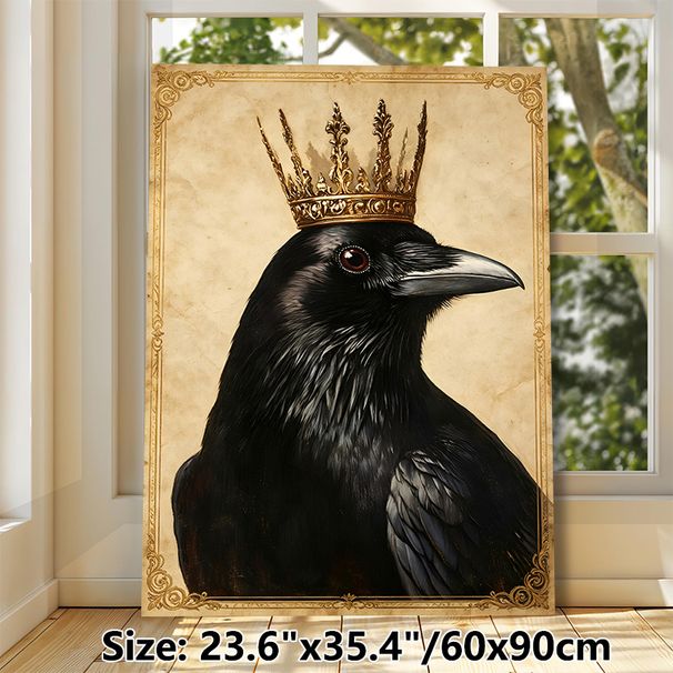 Crown Raven Painting Poster, Vintage-style Detailed Black Raven With Ornate Golden Crown Poster, Elegant Dark-toned Decor Ideal For Living Room, Study_maomaolike.com