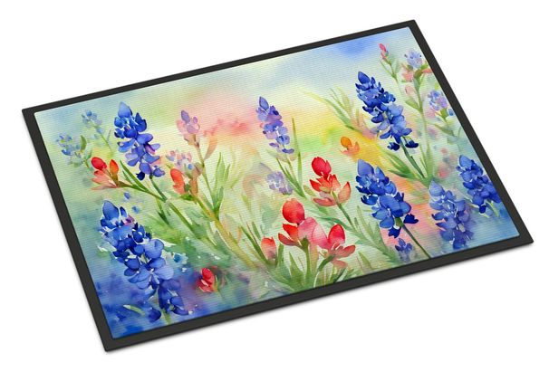 Texas Bluebonnets In Watercolor Doormat Front Door Mat Indoor Outdoor Rugs For Entryway, Non Slip Washable Low Pile, 24H X 36W_maomaolike.com